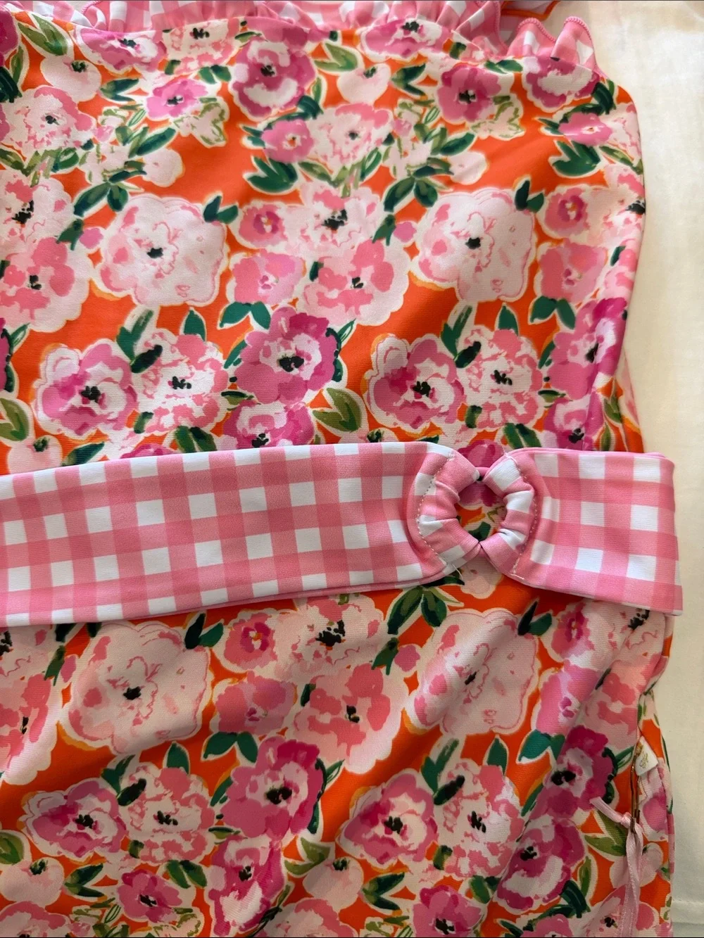SweetHoney Pink Floral Swim Suit with Orange Background